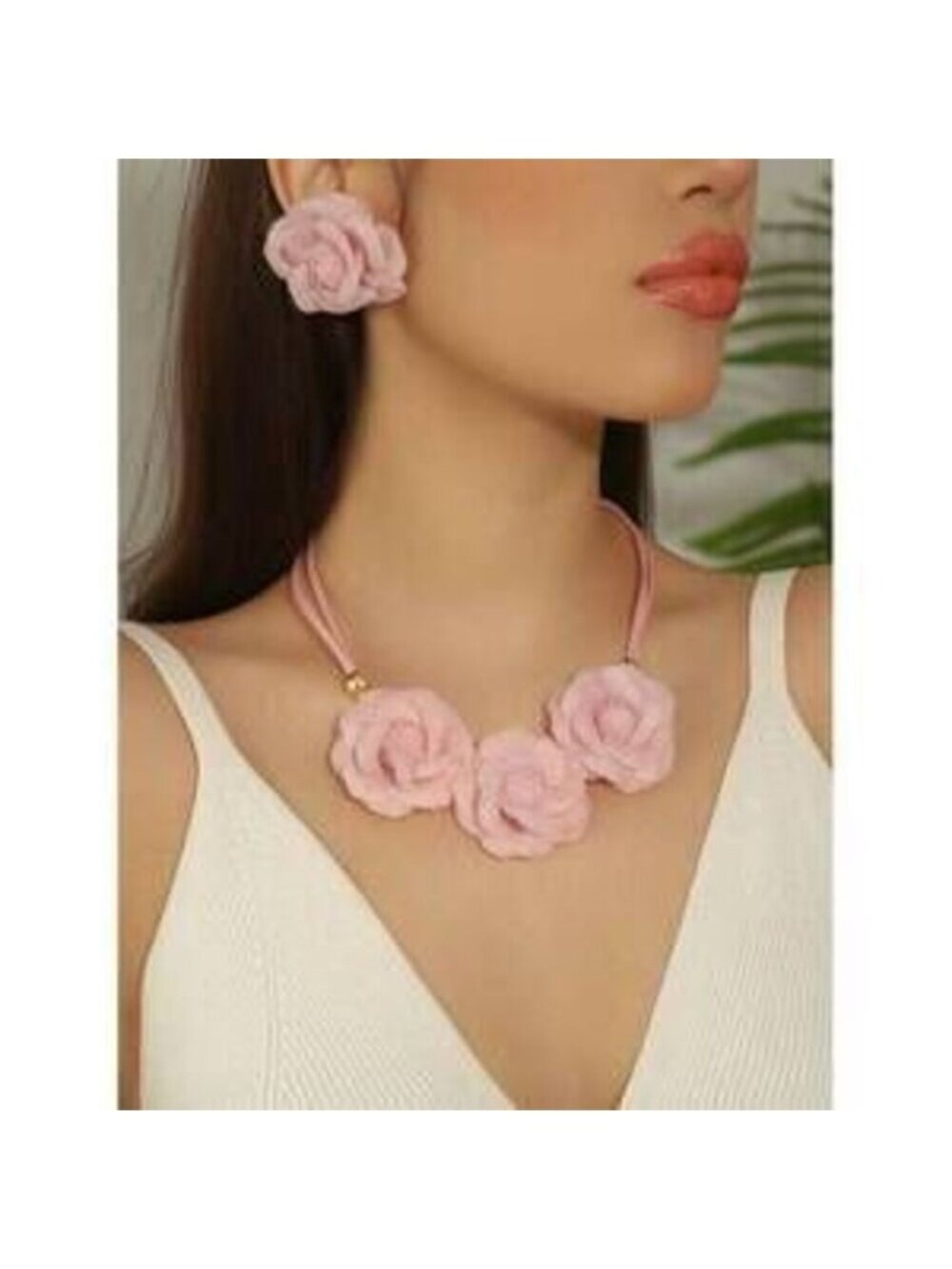 Handmade Floral Bib Necklace Earrings Boho Vintage Dopam Y2K Dainty